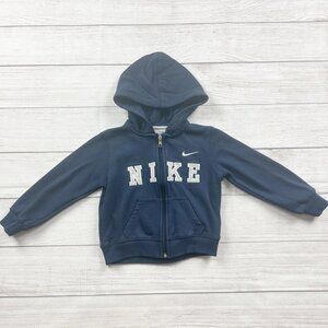 Nike Navy Blue Zip-Up Hoodie Kids Sweatshirt Classic Logo 3T